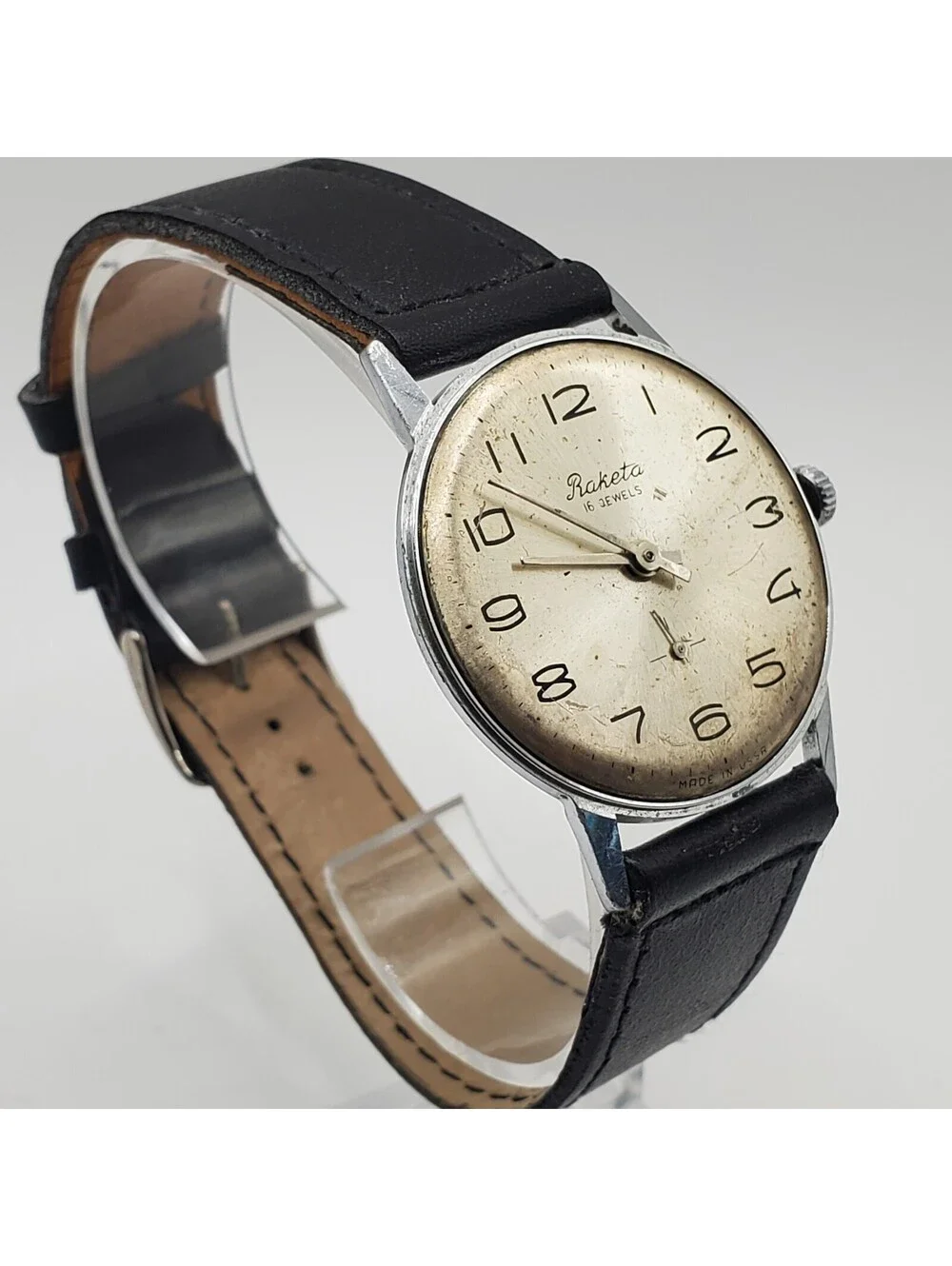 Vintage Raketa USSR 16j Mechanical Sub Dial Mens Watch For Parts Or Repair